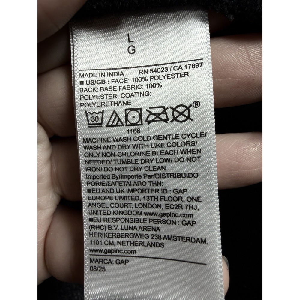GAP Recycled Sherpa Vegan Leather Trim Jacket Womens L Black Cozy Coat - Picture 14 of 15